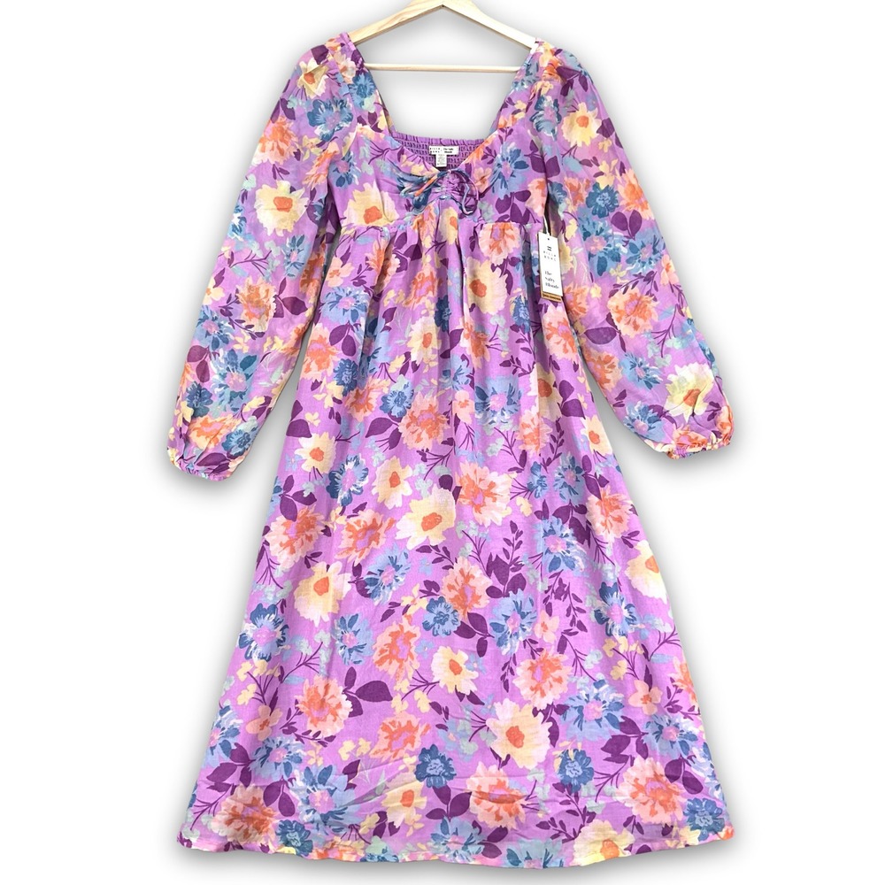 Billabong x The Salty Blonde Dress Womens XS Pink Floral Puff Sleeve Midi NWT